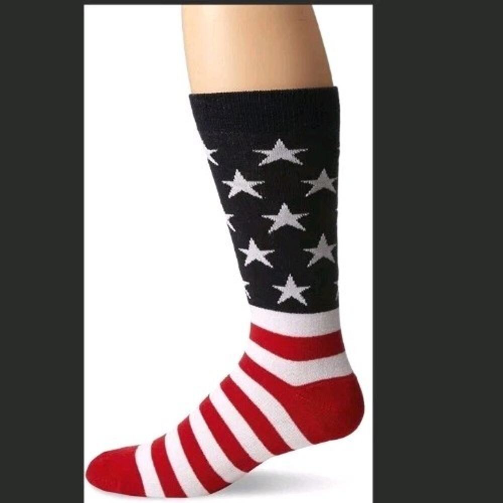 K. Bell Men's American Flag‎ Crew Socks, Red/White/Blue, Size 6.5-12, 1 Pair